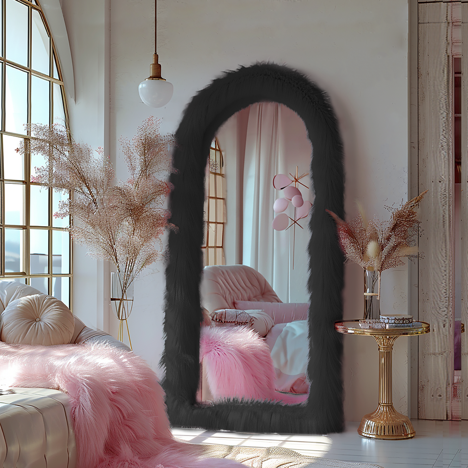 ipromirror Swan - Faux Fur Arched Full Length Mirror
