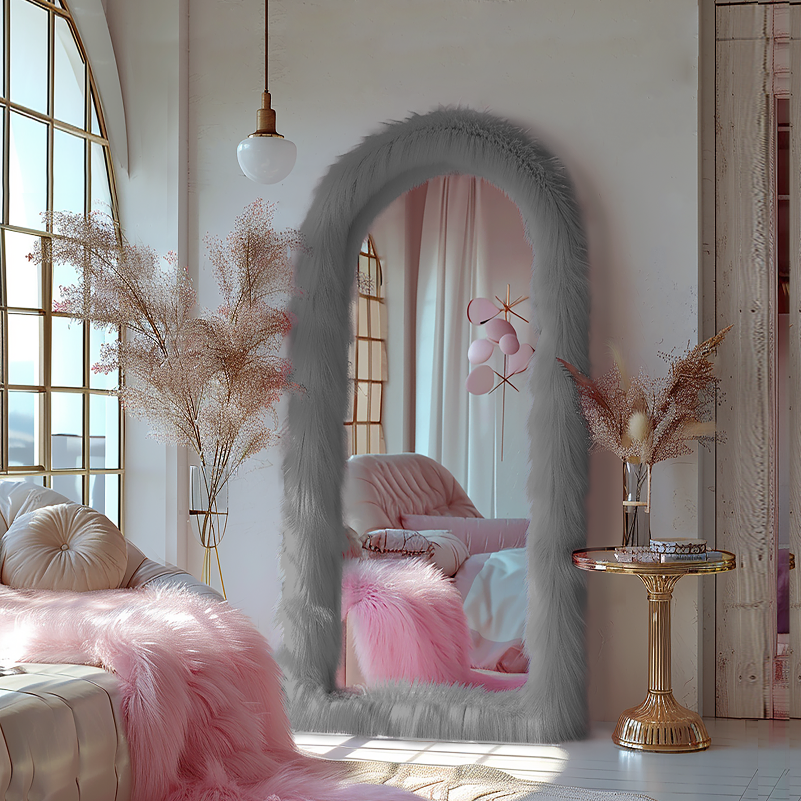 ipromirror Swan - Faux Fur Arched Full Length Mirror