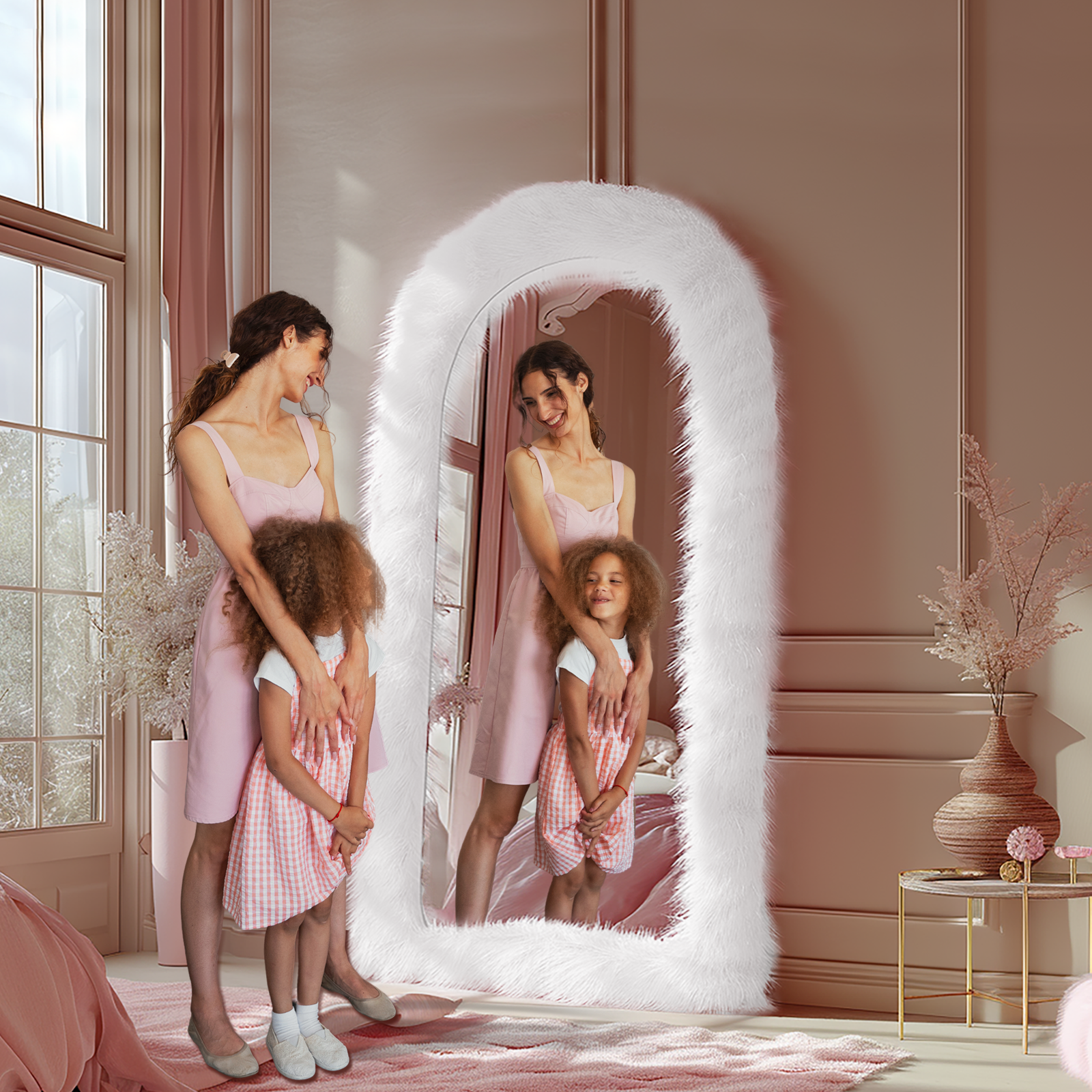 ipromirror Swan - Faux Fur Arched Full Length Mirror