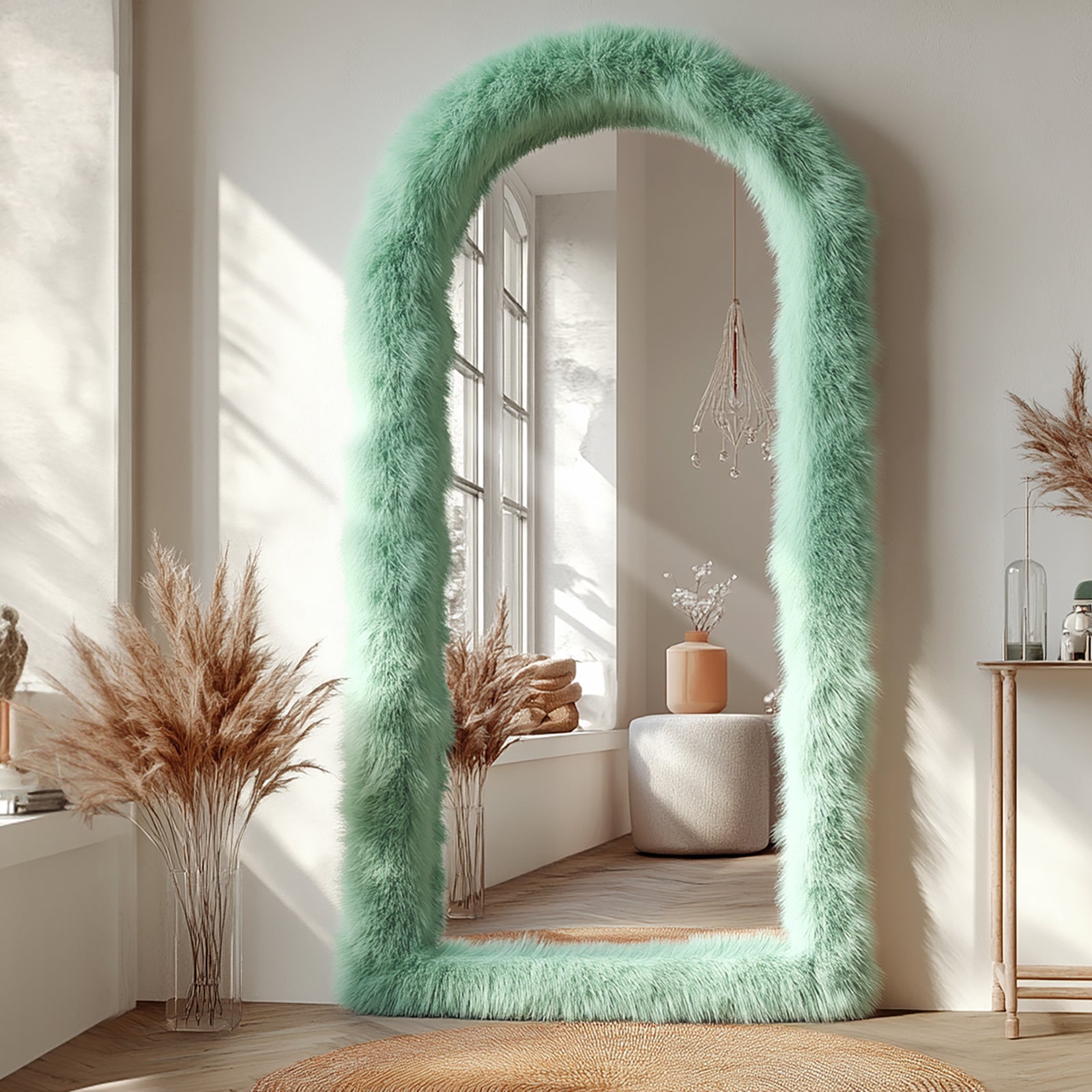 ipromirror Swan - Faux Fur Arched Full Length Mirror