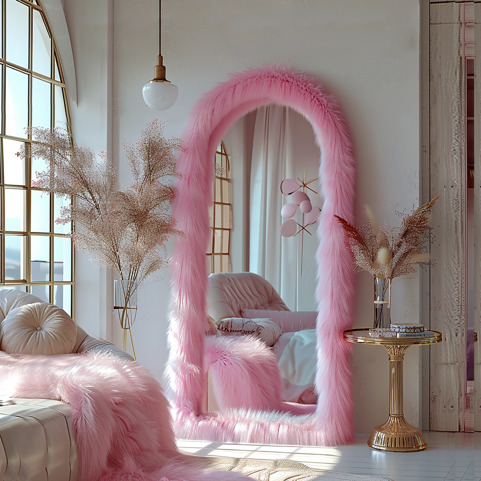 ipromirror Swan - Faux Fur Arched Full Length Mirror