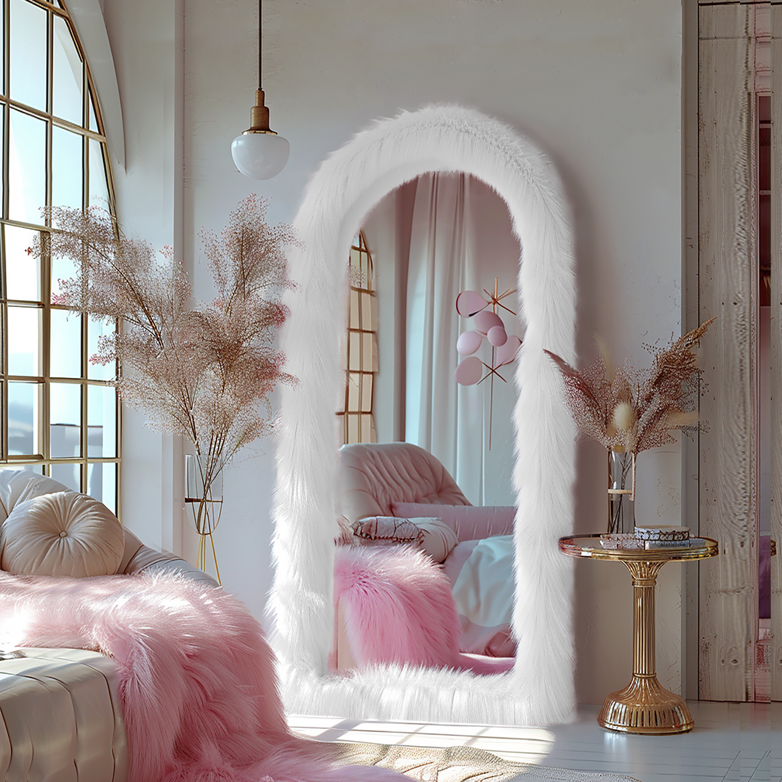 ipromirror Swan - Faux Fur Arched Full Length Mirror